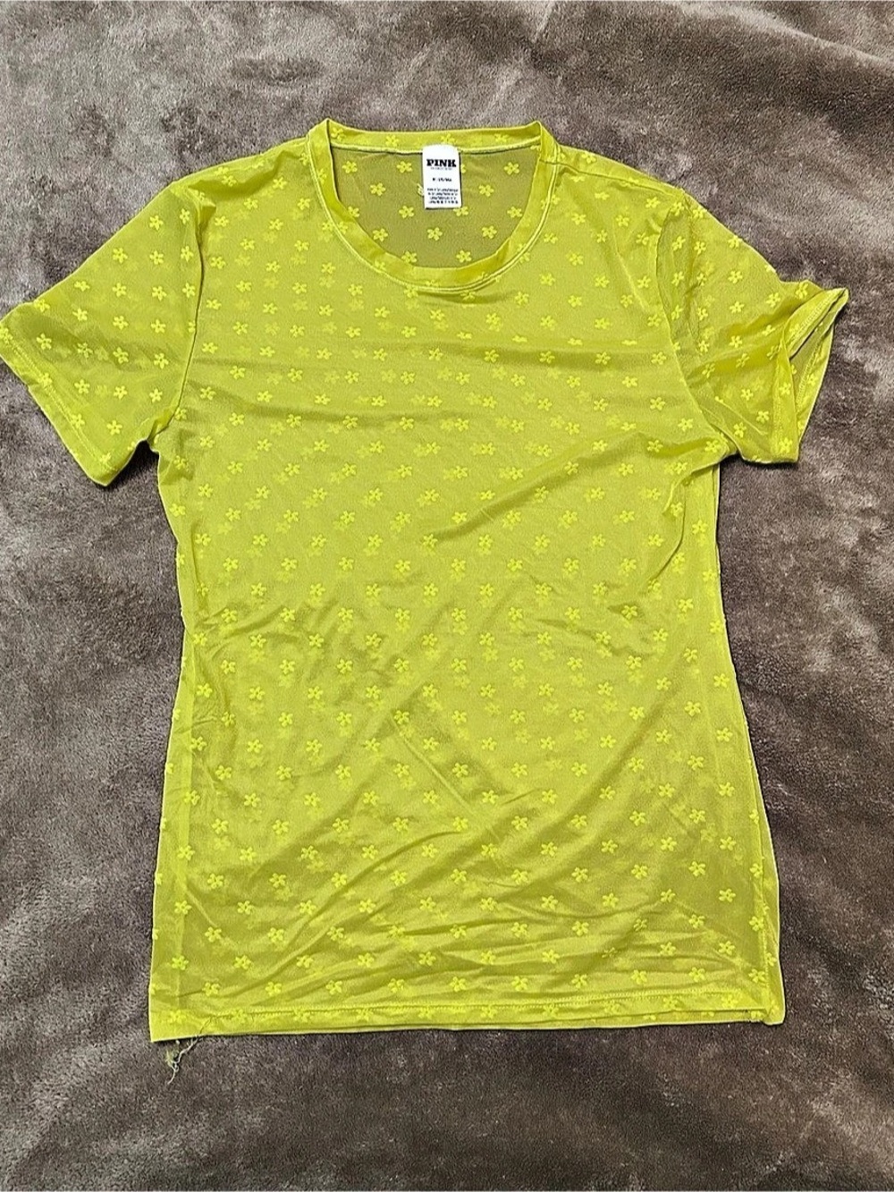PINK Floral Mesh Tee in YellowSize Medium